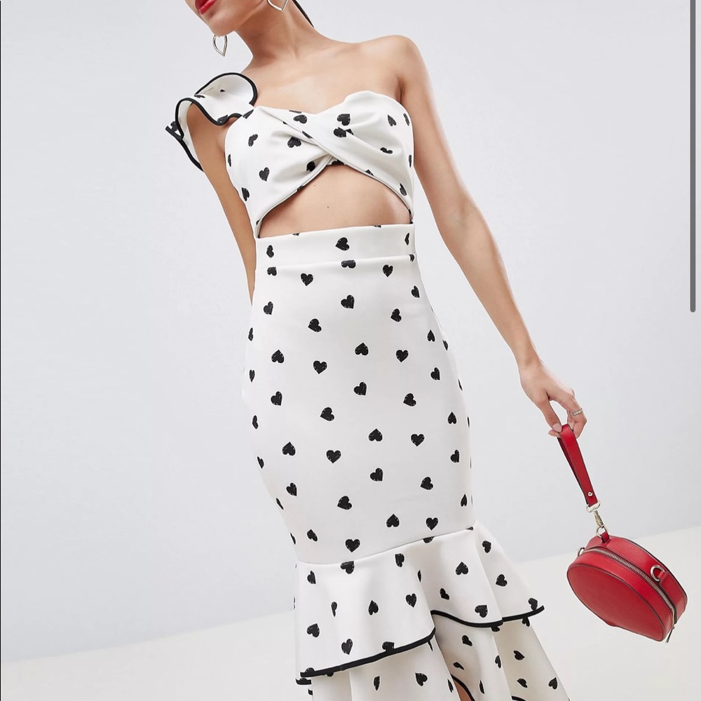 ASOS DESIGN heart print tipped bodycon dress NWT size 4